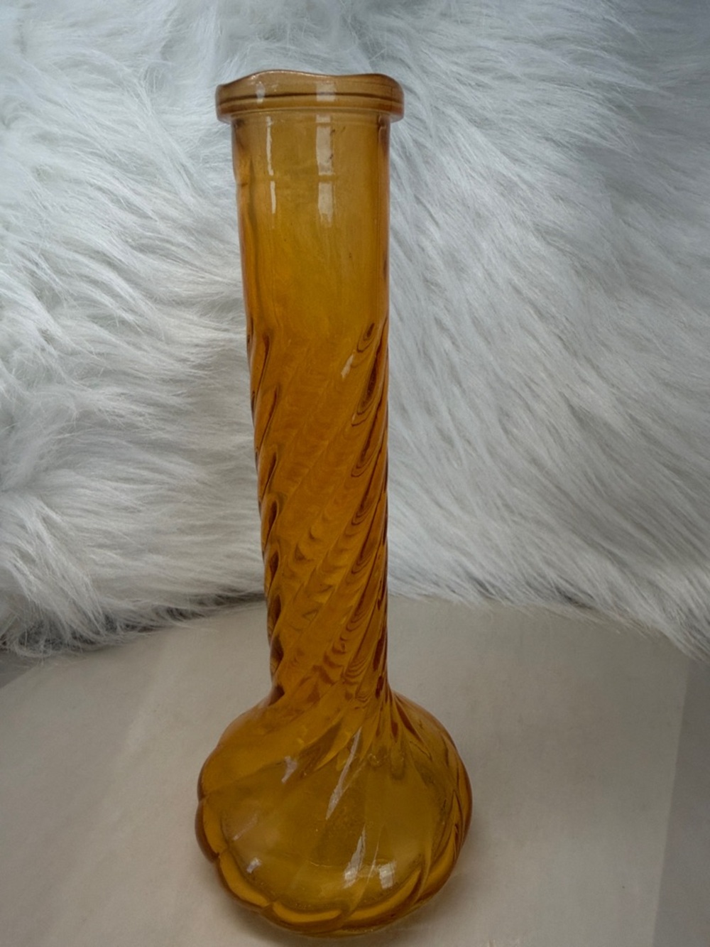 Amber Swirled Glass Bud Vase